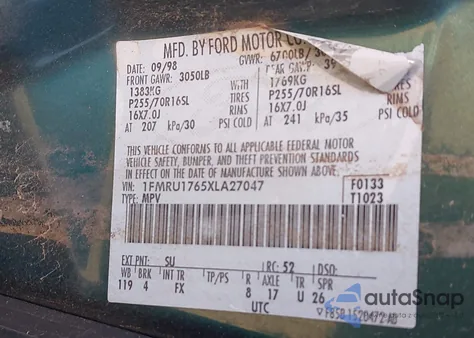 1999 Ford Expedition Eddie Bauer/Xlt z USA, uszkodzony, nr VIN 1FMRU1765XLA27047